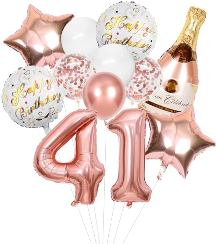 Anlgdi Folienballon Champagne Rosegold, Luftballon 41. Geburtstag Deko Frau, Geburtstagsdeko 41 Jahre Frauen, Helium Ballon Champagner Flasche Bier Happy Birthday Deko für 41. Geburtstag Party Deko von Anlgdi