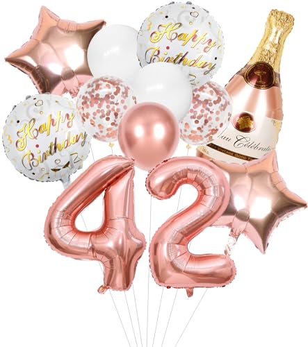 Anlgdi Folienballon Champagne Rosegold, Luftballon 42. Geburtstag Deko Frau, Geburtstagsdeko 42 Jahre Frauen, Helium Ballon Champagner Flasche Bier Happy Birthday Deko für 42. Geburtstag Party Deko von Anlgdi