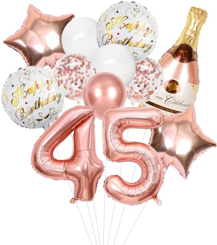 Anlgdi Folienballon Champagne Rosegold, Luftballon 45. Geburtstag Deko Frau, Geburtstagsdeko 45 Jahre Frauen, Helium Ballon Champagner Flasche Bier Happy Birthday Deko für 45. Geburtstag Party Deko von Anlgdi