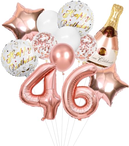 Anlgdi Folienballon Champagne Rosegold, Luftballon 46. Geburtstag Deko Frau, Geburtstagsdeko 46 Jahre Frauen, Helium Ballon Champagner Flasche Bier Happy Birthday Deko für 46. Geburtstag Party Deko von Anlgdi