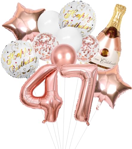 Anlgdi Folienballon Champagne Rosegold, Luftballon 47. Geburtstag Deko Frau, Geburtstagsdeko 47 Jahre Frauen, Helium Ballon Champagner Flasche Bier Happy Birthday Deko für 47. Geburtstag Party Deko von Anlgdi