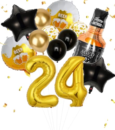 Anlgdi Folienballon Whiskey Deko, Luftballon 24. Geburtstag Deko Mann, Geburtstagsdeko 24 Jahre Manner Frauen, Helium Ballon Whiskey Bierglas Happy Birthday Deko für 24. Geburtstag Manner Party Deko von Anlgdi