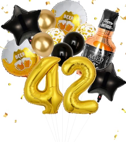 Anlgdi Folienballon Whiskey Deko, Luftballon 42. Geburtstag Deko Mann, Geburtstagsdeko 42 Jahre Manner Frauen, Helium Ballon Whiskey Bierglas Happy Birthday Deko für 42. Geburtstag Manner Party Deko von Anlgdi