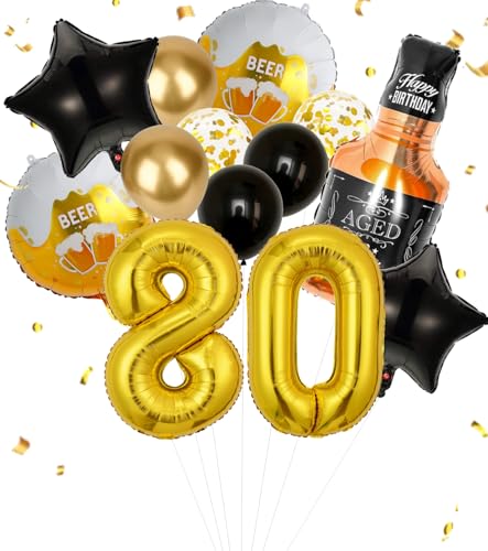 Anlgdi Folienballon Whiskey Deko, Luftballon 80. Geburtstag Deko Mann, Geburtstagsdeko 80 Jahre Manner Frauen, Helium Ballon Whiskey Bierglas Happy Birthday Deko für 80. Geburtstag Manner Party Deko von Anlgdi