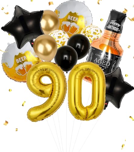 Anlgdi Folienballon Whiskey Deko, Luftballon 90. Geburtstag Deko Mann, Geburtstagsdeko 90 Jahre Manner Frauen, Helium Ballon Whiskey Bierglas Happy Birthday Deko für 90. Geburtstag Manner Party Deko von Anlgdi