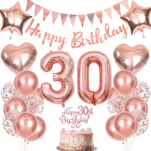 Anlgdi Geburtstagsdeko 30 Jahre Frau, Rosegold Tortendeko Geburtstag 30 Jahre Frauen, Deko 30. Geburtstag Frau, Luftballons 30. Geburtstag Frau, Happy Birthday Banner Deko 30 Geburtstag Frauen von Anlgdi