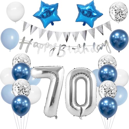 Anlgdi Geburtstagsdeko 70 Jahr Mann, Luftballon 70. Geburtstag Männer Deko, Blau Tortendeko Geburtstag 70 Jahre Männer , Deko 70. Geburtstag Männer Frauen, Folienballon 70 Geburtstag Männer Dekoration von Anlgdi