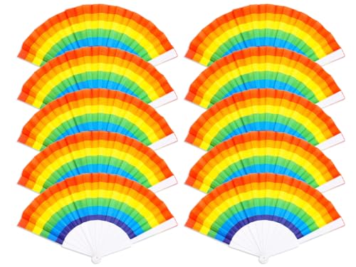 Anlising 10PCS Regenbogen Fächer, Regenbogen Faltfächer, Bunter Fächer, Regenbogen Handfächer aus Holz, Falten Regenbogenfächer, Regenbogen Fans, für Musik Festivals, Parteien, Performances von Anlising