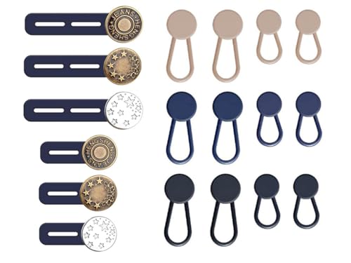 Anlising 18 Stück Hosenbunderweiterung Knopf Set, Knopfverlängerung für Hosen, Taille Extender Knopf, Jeans Einziehbare Knöpfe, Hosen Expander Button, Bund Expander Set, für Jeans, Röcke, Hosen von Anlising