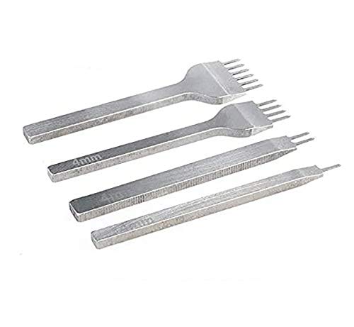 Diamant Schnürung Stitching Meißel Set, 4PCS 1/2/4/6 Zinke DIY Leder Handwerk Werkzeuge Locher Perforieren Bastelsets (weißer Stahl-4mm) von Anloo