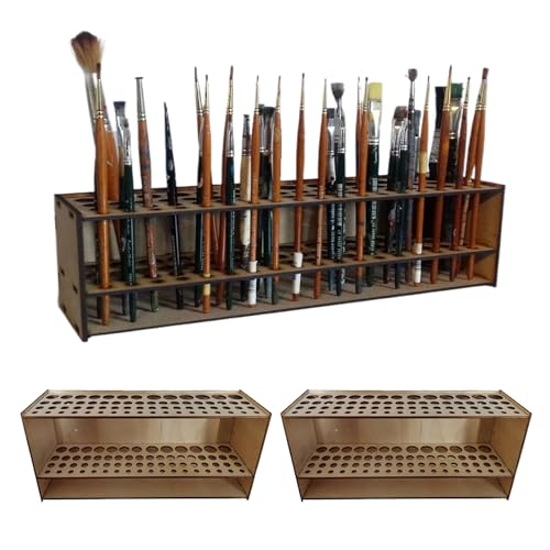 2 SET Pinselhalter Malen Holz - Make Up Pinselhalter Holz Pinsel Halter Ständer 67 Loch - Schreibtisch Ständer Organizer - Multifunktionaler Schminke Pinsel | Für Studio,Geschenke Für Künstler von Anloximt