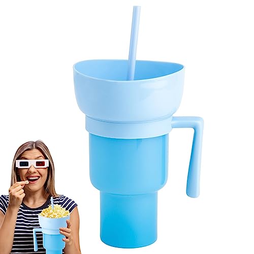 Anloximt 2-in-1-Snack- und Getränkebecher mit Strohhalm, Getränke- und Snackbecher in einem, Trinkbecher mit Snackschale, Wasserflasche mit Snackbecher, tragbare Tassen für drinnen und draußen von Anloximt