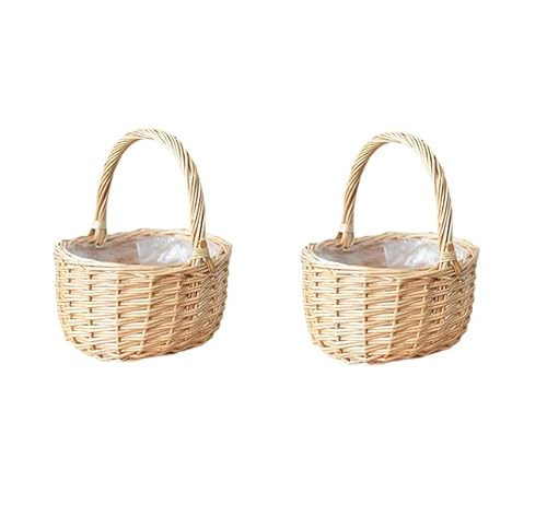 Anloximt 2Pack Korb Rattan Blumenmädchen Korb Hochzeit Blumenmädchen Körbe Gewebte Blumen-Handkörbe handgewebter Blumenkorb für Zuhause Hochzeit Dekoration von Anloximt