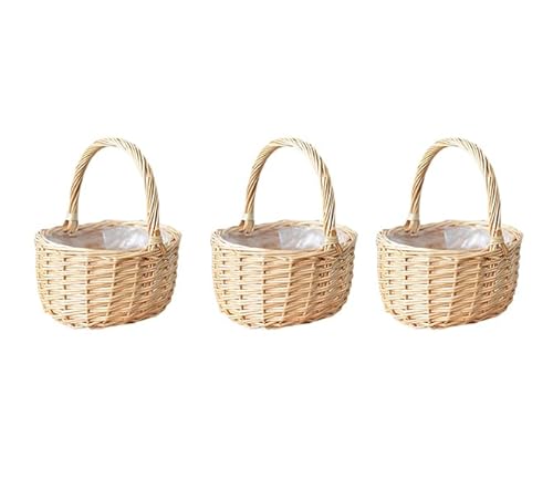 Anloximt 3Pack Korb Rattan Blumenmädchen Korb Hochzeit Blumenmädchen Körbe Gewebte Blumen-Handkörbe handgewebter Blumenkorb für Zuhause Hochzeit Dekoration von Anloximt