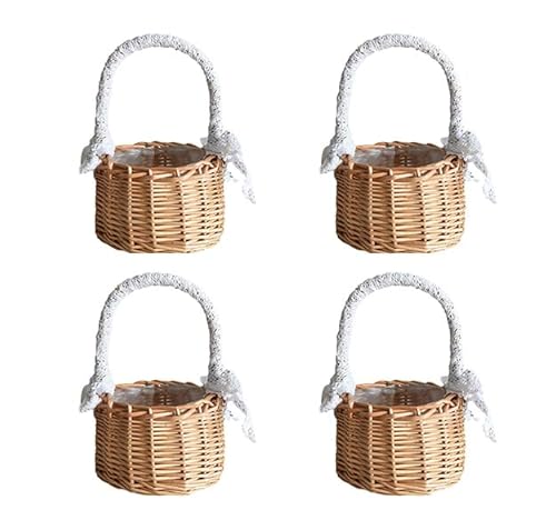 Anloximt 4Pack Rustikaler Blumenmädchen Korb Hochzeit Blumenmädchen Körbe Handgeflochtener Blumenkorb Geflochtene Blumen Handkörbe für Zuhause Hochzeit Dekoration,11x9cm von Anloximt