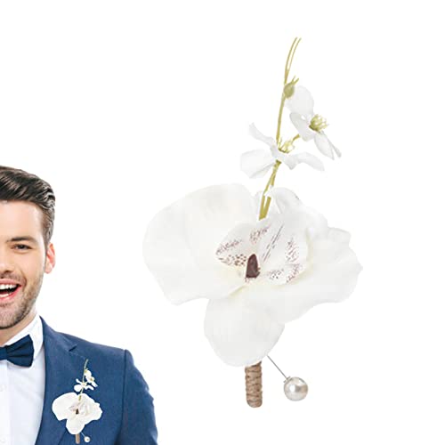 Anloximt Bräutigam Knopflochblume,Elegante Korsagen mit Phalaenopsis-Karos | Braut-Bräutigam-Boutonniere für Hochzeitszeremonie, Jahrestag, formelle Dinner- von Anloximt