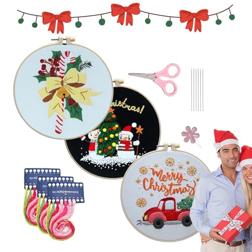 Anloximt Weihnachts-Stickset,Weihnachts-Nadelspitzen-Sets | Weihnachtsornament-Stickset für Anfänger,Exquisites Weihnachtsmuster-Strickset, Webzubehör für Familien, Freunde von Anloximt