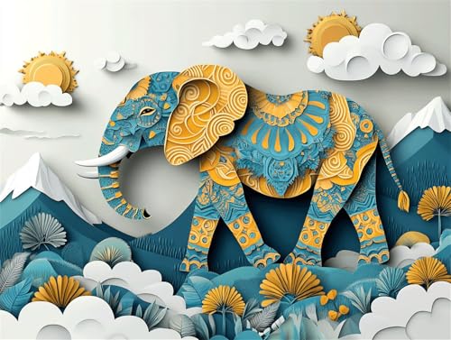 Elefant Malen Nach Zahlen Erwachsene Groß 30x40cm,Malen Nach Zahlen Abstrakt,Kreativ Set für Erwachsene,DIY Handgemalt Ölgemälde Leinwand Kit mit 3 Set Pinseln Acrylfarben,Home Wand Dekor,Rahmenlos von Anmiong