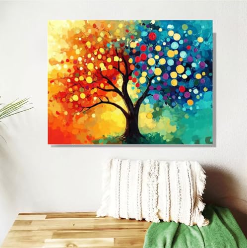 Malen Nach Zahlen Erwachsene Baum des Lebens Malen Nach Zahlen Farbe Paint by Numbers DIY Handgemalt Ölgemälde Leinwand Bastelset Kit mit Pinseln Acrylfarben,Zimmer Deko Gifts 50x70cm Mit Rahmen M-517 von Anmiong