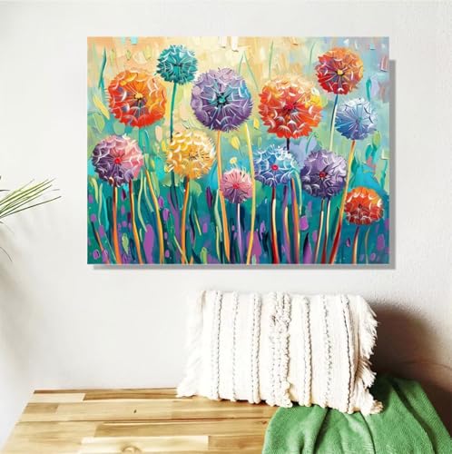 Malen Nach Zahlen Erwachsene Blume Malen Nach Zahlen Löwenzahn Paint by Numbers DIY Handgemalt Ölgemälde Leinwand Bastelset Kit mit Pinseln Acrylfarben,Zimmer Deko Geschenk 50x70cm Mit Rahmen M-294 von Anmiong