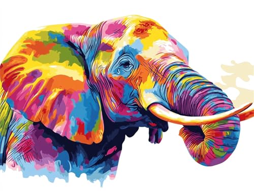 Malen Nach Zahlen Erwachsene Elefant Malen Nach Zahlen Farbe Paint by Numbers Anfänger kinder,DIY Handgemalt Ölgemälde Leinwand Kits mit Pinseln Acrylfarben Bastelset,Home Deko,Frauen Geschenk 50x70cm von Anmiong