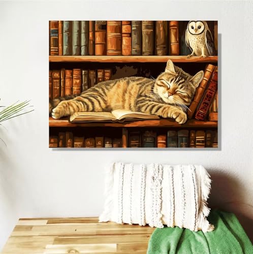 Malen Nach Zahlen Erwachsene Eule Malen Nach Zahlen Katze Paint by Numbers für Anfänger,DIY Handgemalt Ölgemälde Leinwand Kit mit Pinseln Acrylfarben Bastelset,Home Wand Dekor Geschenk 80x100cm M-410 von Anmiong