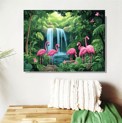 Malen Nach Zahlen Erwachsene Fallen Malen Nach Zahlen Flamingo Paint by Numbers DIY Handgemalt Ölgemälde Leinwand Bastelset Kit mit Pinseln Acrylfarben,Zimmer Deko Geschenk 50x70cm Mit Rahmen M-450 von Anmiong