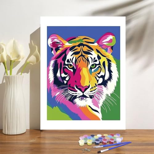 Malen Nach Zahlen Erwachsene Farbe Malen Nach Zahlen Tiger Paint by Numbers für Anfänger,DIY Handgemalt Ölgemälde Leinwand Kit mit Pinseln Acrylfarben Bastelset,Home Wand Dekor Geschenk 80x100cm M-633 von Anmiong