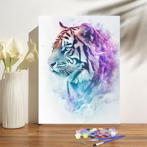 Malen Nach Zahlen Erwachsene Farbe Malen Nach Zahlen Tiger Paint by Numbers für Anfänger,DIY Handgemalt Ölgemälde Leinwand Kit mit Pinseln Acrylfarben Bastelset,Home Wand Dekor Geschenk 80x100cm M-632 von Anmiong