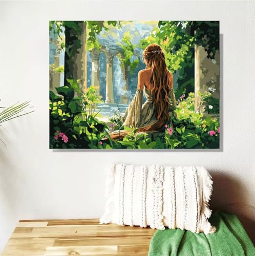 Malen Nach Zahlen Erwachsene Frau Malen Nach Zahlen Wald Paint by Numbers DIY Handgemalt Ölgemälde Leinwand Bastelset Kit mit 3-Pinseln und Acrylfarben, Zimmer Deko Geschenk 50x70cm Mit Rahmen M-442 von Anmiong