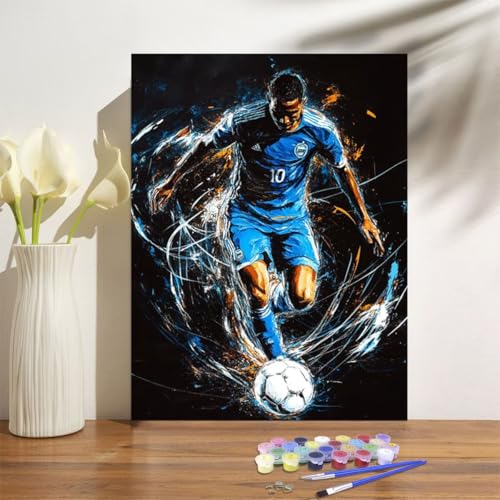 Malen Nach Zahlen Erwachsene Fußball Malen Nach Zahlen Mann Paint by Numbers DIY Handgemalt Ölgemälde Leinwand Bastelset Kit mit 3-Pinseln Acrylfarben,Zimmer Deko Geschenk 50x70cm Mit Rahmen M-1269 von Anmiong