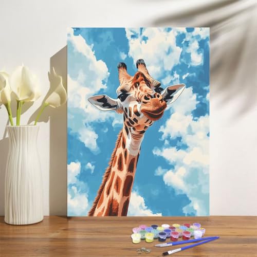 Malen Nach Zahlen Erwachsene Giraffe Malen Nach Zahlen Tier Paint by Numbers DIY Handgemalt Ölgemälde Leinwand Bastelset Kit mit 3-Pinseln Acrylfarben,Zimmer Deko Geschenk 50x70cm Mit Rahmen M-1260 von Anmiong