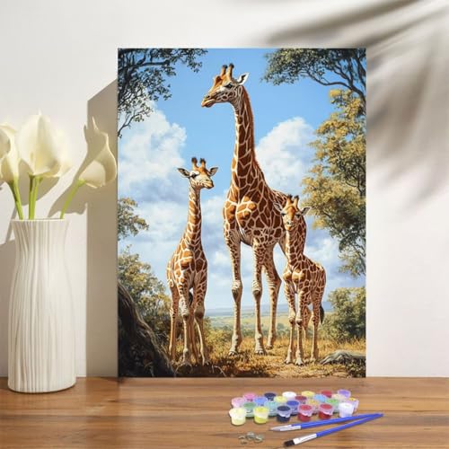 Malen Nach Zahlen Erwachsene Giraffe Malen Nach Zahlen Tier Paint by Numbers für Anfänger,DIY Handgemalt Ölgemälde Leinwand Kit,Pinseln Acrylfarben Bastelset,Home Wand Dekor Geschenk 30x40cm M-1259 von Anmiong