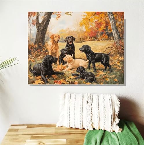 Malen Nach Zahlen Erwachsene Groß 120x90cm, Herbst Malen Nach Zahlen Hund DIY Handgemalt Ölgemälde Leinwand Paint by Numbers Kit Mit Pinseln und Acrylfarbe Geschenke für Frauen (Mit Rahmen ) M-491 von Anmiong