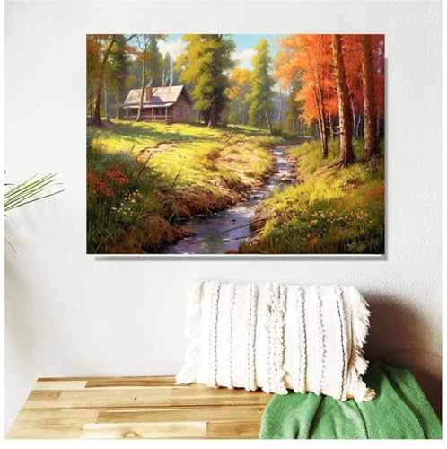 Malen Nach Zahlen Erwachsene Groß 120x90cm, Herbst Malen Nach Zahlen Wald DIY Handgemalt Ölgemälde Leinwand Paint by Numbers Kit Mit Pinseln und Acrylfarbe Geschenke für Frauen (Mit Rahmen ) M-480 von Anmiong