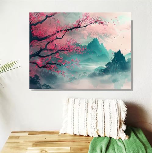 Malen Nach Zahlen Erwachsene Groß 120x90cm, Japan Malen Nach Zahlen Landschaft DIY Handgemalt Ölgemälde Leinwand Paint by Numbers Kit Mit Pinseln und Acrylfarbe Geschenke für Frauen (Mit Rahmen) M-494 von Anmiong