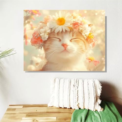 Malen Nach Zahlen Erwachsene Groß 120x90cm, Katze Malen Nach Zahlen Blume DIY Handgemalt Ölgemälde Leinwand Paint by Numbers Kit Mit Pinseln und Acrylfarbe Geschenke für Frauen (Mit Rahmen ) M-400 von Anmiong