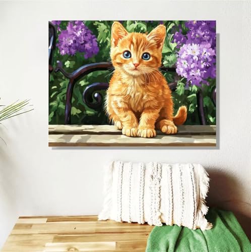 Malen Nach Zahlen Erwachsene Groß 120x90cm, Katze Malen Nach Zahlen Blume DIY Handgemalt Ölgemälde Leinwand Paint by Numbers Kit Mit Pinseln und Acrylfarbe Geschenke für Frauen (Mit Rahmen ) M-397 von Anmiong