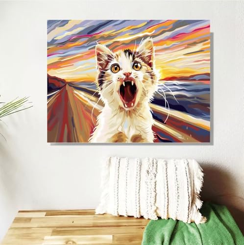 Malen Nach Zahlen Erwachsene Groß 120x90cm, Katze Malen Nach Zahlen Tier DIY Handgemalt Ölgemälde Leinwand Paint by Numbers Kit Mit Pinseln und Acrylfarbe Geschenke für Frauen (Mit Rahmen ) M-368 von Anmiong