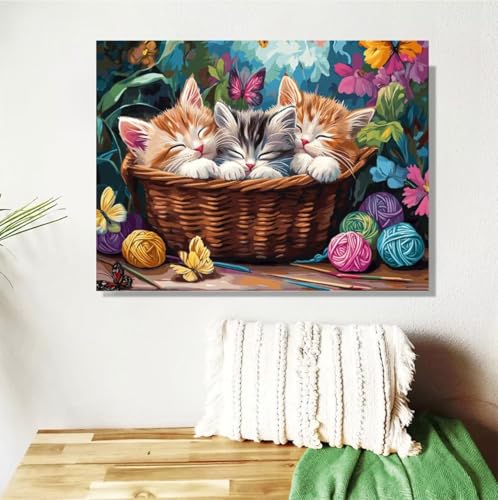 Malen Nach Zahlen Erwachsene Groß 120x90cm, Katze Malen Nach Zahlen Tier DIY Handgemalt Ölgemälde Leinwand Paint by Numbers Kit Mit Pinseln und Acrylfarbe Geschenke für Frauen (Mit Rahmen ) M-372 von Anmiong