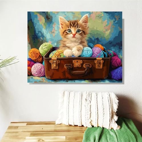 Malen Nach Zahlen Erwachsene Groß 120x90cm, Katze Malen Nach Zahlen Tier DIY Handgemalt Ölgemälde Leinwand Paint by Numbers Kit Mit Pinseln und Acrylfarbe Geschenke für Frauen (Mit Rahmen ) M-373 von Anmiong