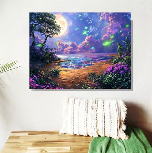 Malen Nach Zahlen Erwachsene Groß 120x90cm, Meer Malen Nach Zahlen Landschaft DIY Handgemalt Ölgemälde Leinwand Paint by Numbers Kit Mit Pinseln und Acrylfarbe Geschenke für Frauen (Mit Rahmen ) M-226 von Anmiong