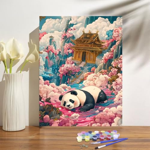 Malen Nach Zahlen Erwachsene Groß 120x90cm, Panda Malen Nach Zahlen Tier DIY Handgemalt Ölgemälde Leinwand Paint by Numbers Kit Mit Pinseln und Acrylfarbe Geschenke für Frauen (Mit Rahmen ) M-1235 von Anmiong