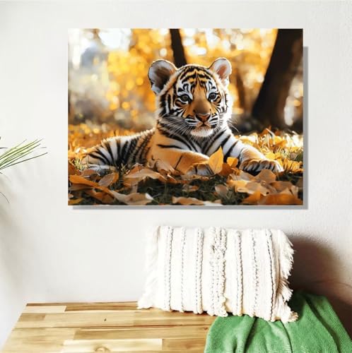 Malen Nach Zahlen Erwachsene Groß 120x90cm, Tiger Malen Nach Zahlen Herbst DIY Handgemalt Ölgemälde Leinwand Paint by Numbers Kit Mit Pinseln und Acrylfarbe Geschenke für Frauen (Mit Rahmen ) M-338 von Anmiong