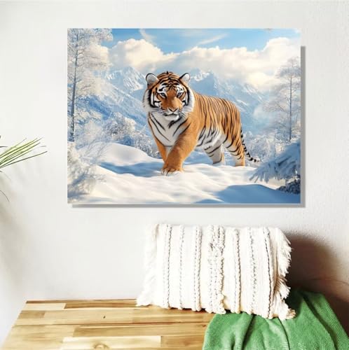 Malen Nach Zahlen Erwachsene Groß 120x90cm, Tiger Malen Nach Zahlen Winter DIY Handgemalt Ölgemälde Leinwand Paint by Numbers Kit Mit Pinseln und Acrylfarbe Geschenke für Frauen (Mit Rahmen ) M-329 von Anmiong