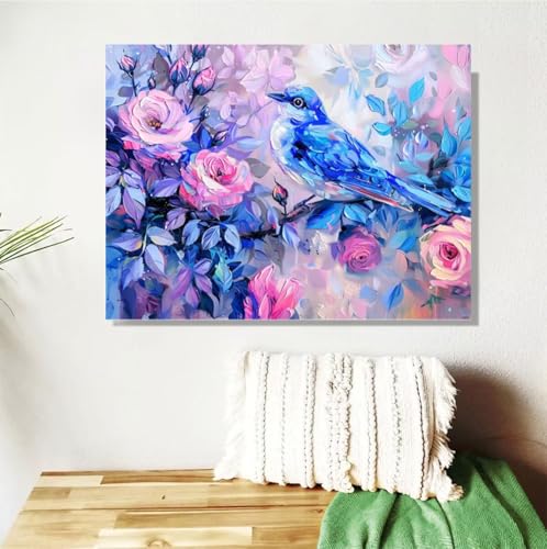 Malen Nach Zahlen Erwachsene Groß 120x90cm, Vogel Malen Nach Zahlen Blume DIY Handgemalt Ölgemälde Leinwand Paint by Numbers Kit Mit Pinseln und Acrylfarbe Geschenke für Frauen (Mit Rahmen ) M-412 von Anmiong