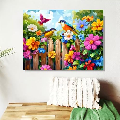 Malen Nach Zahlen Erwachsene Groß 120x90cm, Vogel Malen Nach Zahlen Blume DIY Handgemalt Ölgemälde Leinwand Paint by Numbers Kit Mit Pinseln und Acrylfarbe Geschenke für Frauen (Mit Rahmen ) M-413 von Anmiong