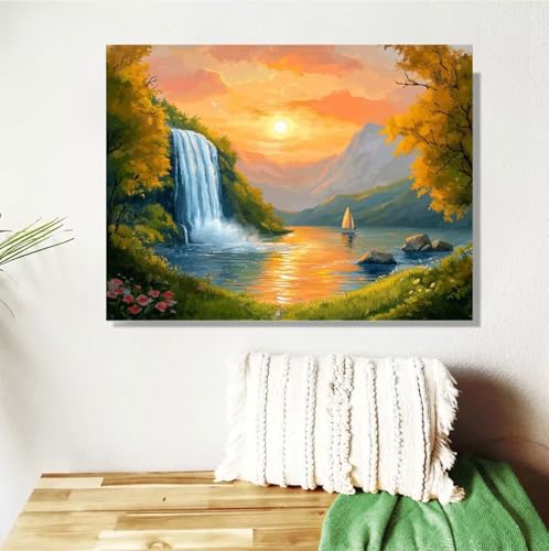 Malen Nach Zahlen Erwachsene Groß 120x90cm,Fallen Malen Nach Zahlen Sonnenuntergang DIY Handgemalt Ölgemälde Leinwand Paint by Numbers Kit Mit Pinseln Acrylfarbe Geschenke für Frauen(Mit Rahmen) M-451 von Anmiong