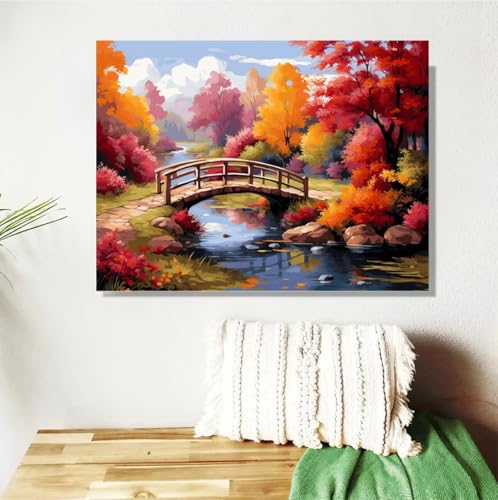 Malen Nach Zahlen Erwachsene Groß 120x90cm,Herbst Malen Nach Zahlen Landschaft DIY Handgemalt Ölgemälde Leinwand Paint by Numbers Kit Mit Pinseln und Acrylfarbe Geschenke für Frauen (Mit Rahmen) M-466 von Anmiong