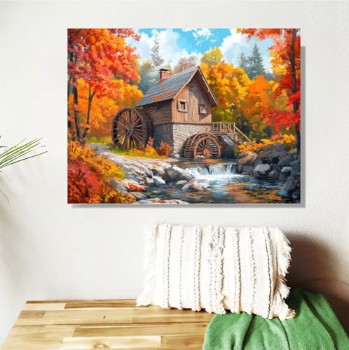 Malen Nach Zahlen Erwachsene Groß 120x90cm,Herbst Malen Nach Zahlen Landschaft DIY Handgemalt Ölgemälde Leinwand Paint by Numbers Kit Mit Pinseln und Acrylfarbe Geschenke für Frauen (Mit Rahmen) M-461 von Anmiong